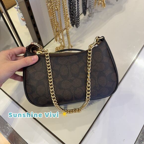 NWT Coach Teri Mini Crossbody Bag Signature Canvas CW323 Gold/Walnut/Black - Picture 7 of 9